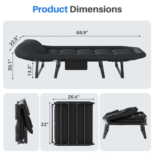 Adult camping bed, 6-position adjustable folding camping bed